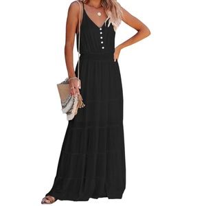Women’s PRETTYGARDEN Large NWOT Black Spaghetti Strap Long Maxi Sundress